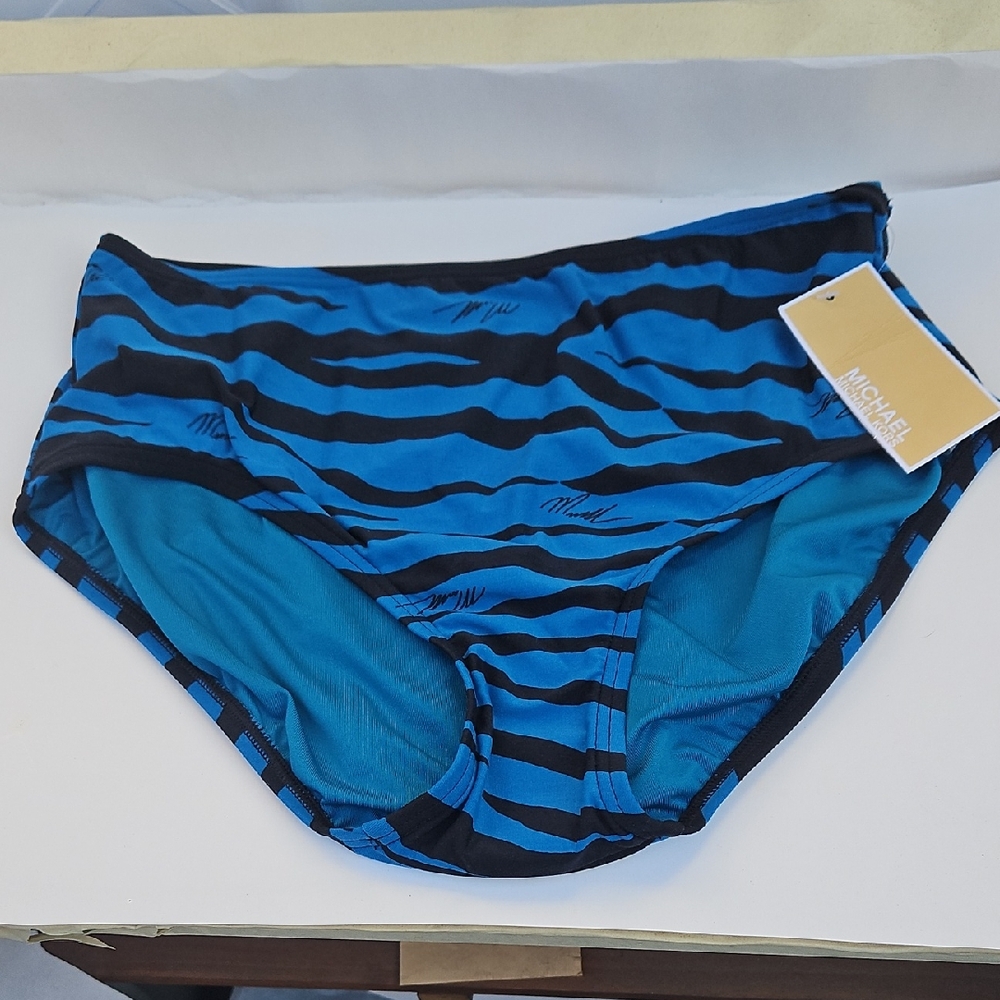 Michael Kors Blue and Black Striped Swim Trunks